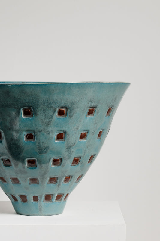 Turquoise Stamped Vessel - Wide Rim Bowl
