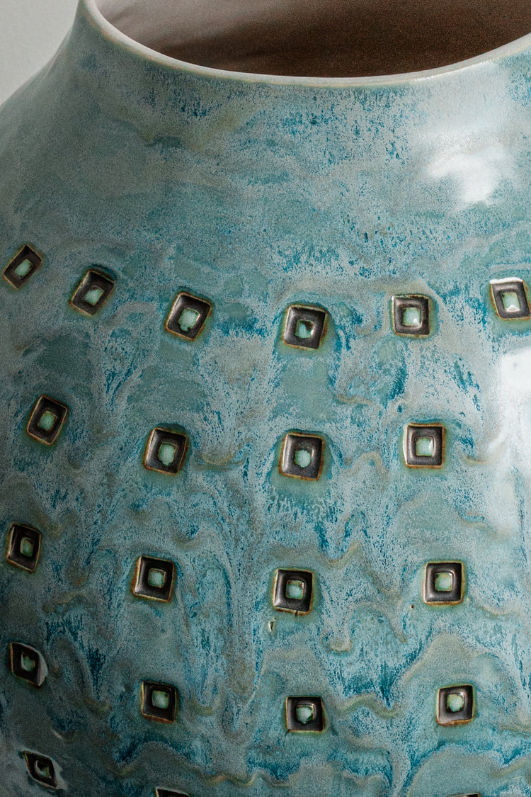 Turquoise Stamped Vessel - Large