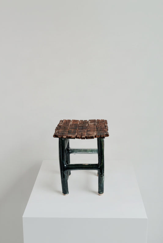 Stoneware Stool - Brown/Green