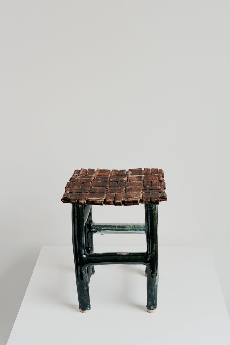 Stoneware Stool - Brown/Green
