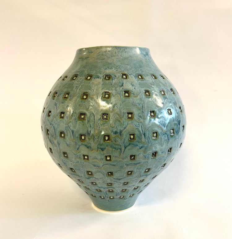 Turquoise Stamped Vessel - Large