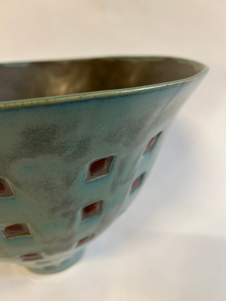 Turquoise Stamped Vessel - Wide Rim Bowl