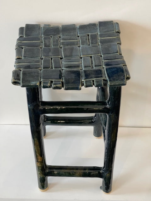 Stoneware Stool - Blue/Green Tall