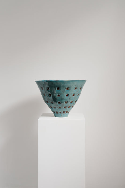 Turquoise Stamped Vessel - Wide Rim Bowl