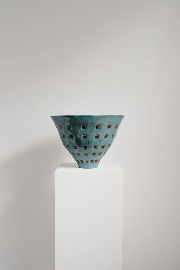 Turquoise Stamped Vessel - Wide Rim Bowl