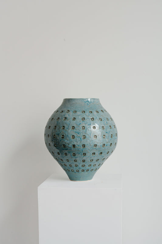 Turquoise Stamped Vessel - Large