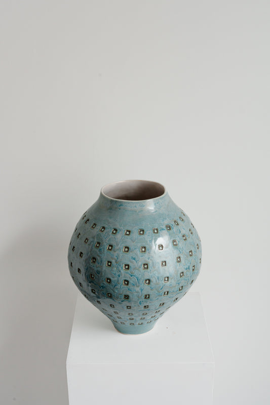 Turquoise Stamped Vessel - Large