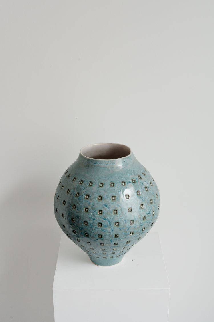Turquoise Stamped Vessel - Large