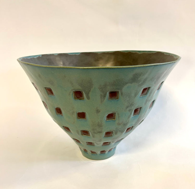 Turquoise Stamped Vessel - Wide Rim Bowl
