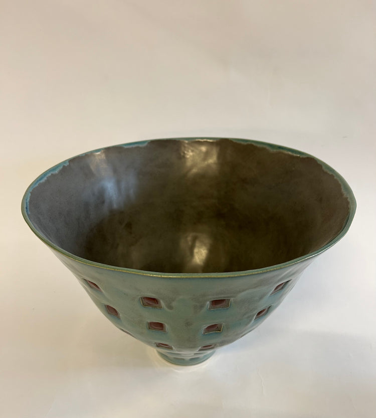 Turquoise Stamped Vessel - Wide Rim Bowl