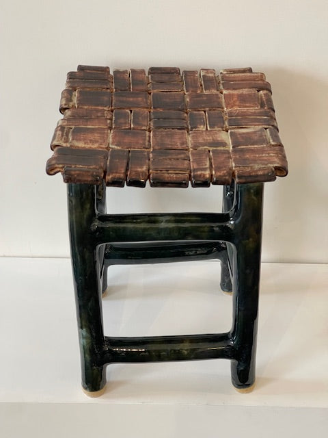 Stoneware Stool - Brown/Green